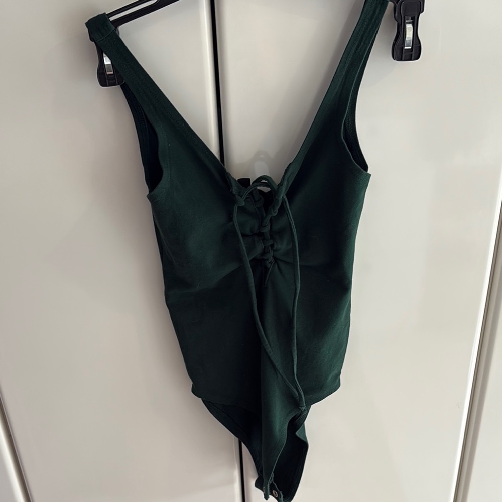 Dark Green Lace-Up Bodysuit